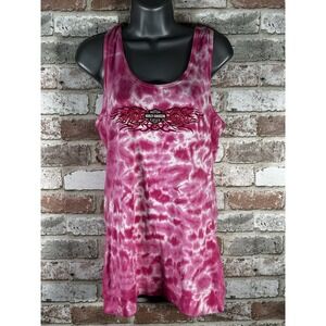 Harley Davidson Pink Tie Dye Tank Ft. Myers Women's Sz L Y2K 100% Cotton‎